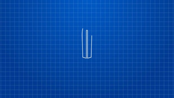 Weiße Linie Mittelalterliches Schwert-Symbol isoliert auf blauem Hintergrund. Mittelalterliche Waffe. 4K Video Motion Grafik Animation — Stockvideo