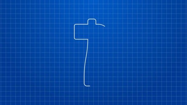 Bílá čára Hammer ikona izolované na modrém pozadí. Nástroj na opravu. Grafická animace pohybu videa 4K — Stock video