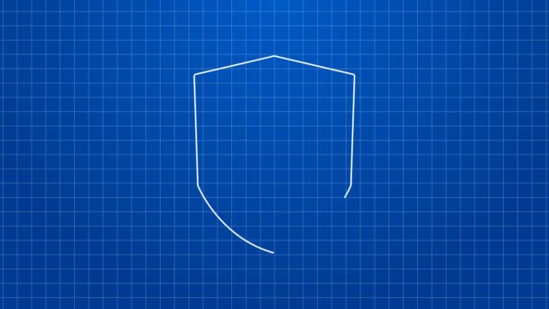 White line Shield icon isolated on blue background. Guard sign. Security, safety, protection, privacy concept. 4K Video motion graphic animation — Stock Video