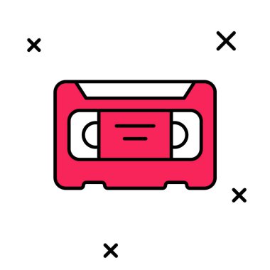 Beyaz arkaplanda izole edilmiş ana hatlı VHS video kaset simgesi. Vektör