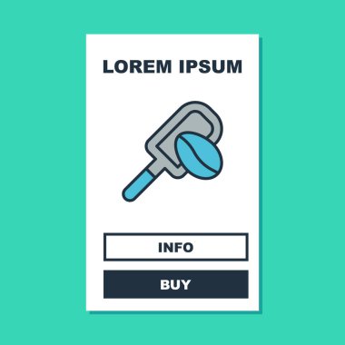 Turkuaz arka planda izole edilmiş Spatula 'yı kahve tanecikleriyle doldurdum. Kahve çekirdeği. Vektör