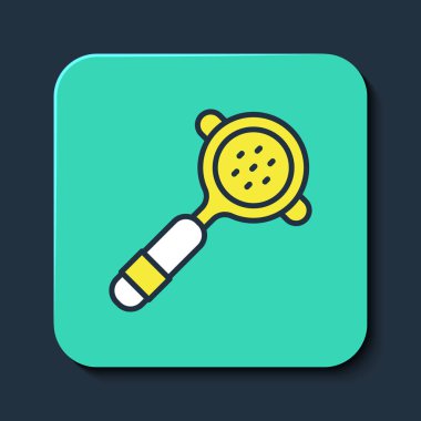 Doldurulmuş kahve filtresi tutacağı simgesi mavi arka planda izole edilmiş. Turkuaz kare düğme. Vektör