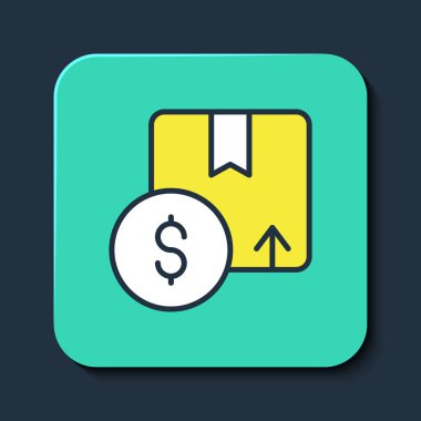 Doldurulmuş karton kutu simgesi mavi arkaplanda izole edildi. Kutu, paket, paket işareti. Teslimat ve ambalaj. Turkuaz kare düğme. Vektör