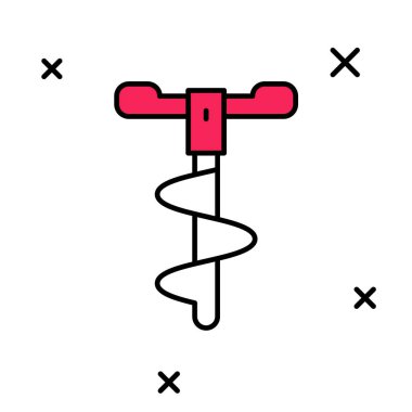 Beyaz arka planda izole edilmiş, kışın balık avlama ikonu olarak kullanılan El matkabı. Vektör