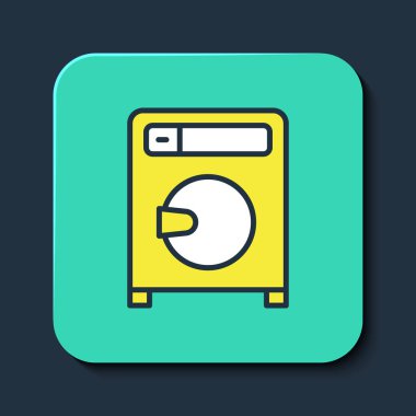 Çamaşır makinesi simgesi mavi arka planda izole edildi. Çamaşır makinesi simgesi. Çamaşır makinesi, çamaşır makinesi. Ev aletleri sembolü. Turkuaz kare düğme. Vektör
