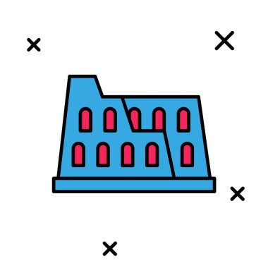 Roma 'daki Coliseum ana hatlarıyla doldurulmuş, İtalya ikonu beyaz arka planda izole edilmiş. Kolezyum işareti. Antik Roma 'nın sembolü, gladyatör dövüşleri. Vektör