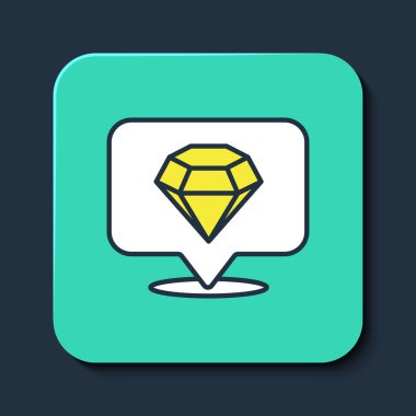 Mavi arkaplanda Diamond simgesi izole edildi. Mücevher sembolü. Mücevher taşı. Turkuaz kare düğme. Vektör