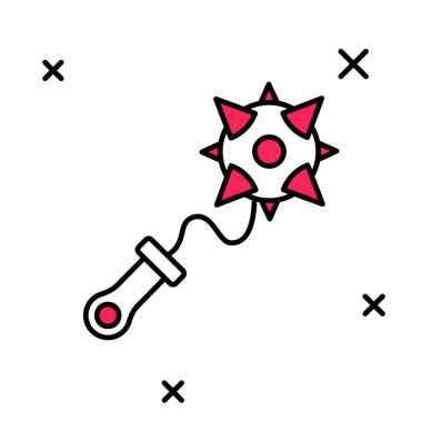 Ortaçağ zincirlenmiş top ikonu beyaz arka planda izole edildi. Morgenstern Ortaçağ silahı ya da sivri uçlu topuz. Vektör