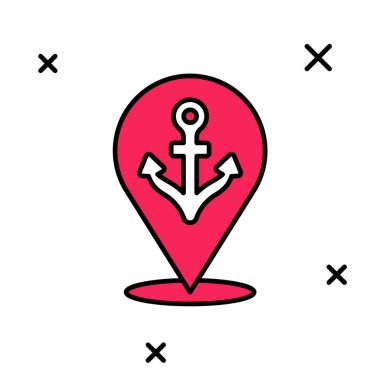 Beyaz arkaplanda izole edilmiş çapa simgesi ile doldurulmuş harita göstergesi. Vektör