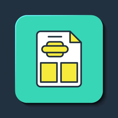 Doldurulmuş Restoran Kafe menüsü simgesi mavi arkaplanda izole edildi. Turkuaz kare düğme. Vektör