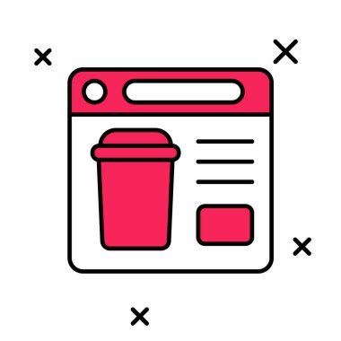 Çevrimiçi sipariş verme ve fast food dağıtım ikonu beyaz arka planda izole edildi. Vektör