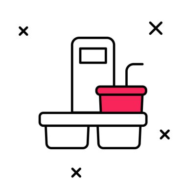 Beyaz arka planda izole edilmiş bir şekilde kahve bardağını doldurdum. Vektör