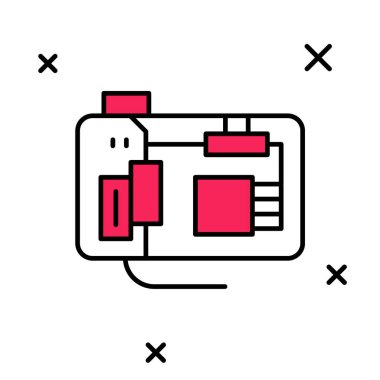 Elektronik bilgisayar bileşenleri ana kart dijital çip entegre bilim ikonu beyaz arka planda izole edildi. Devre kartı. Vektör