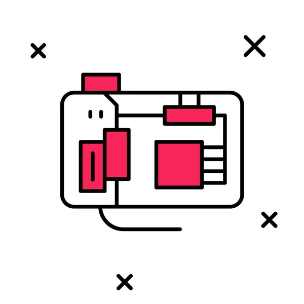 Contour rempli composants informatiques électroniques carte mère puce numérique intégré icône de la science isolé sur fond blanc. Circuit. Vecteur — Image vectorielle
