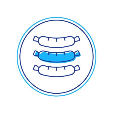 Doldurulmuş ana hatlı Sosis simgesi beyaz arkaplanda izole edildi. Izgara sosis ve aroma işareti. Vektör