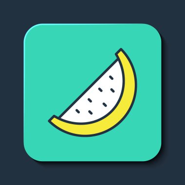Doldurulmuş karpuz simgesi mavi arkaplanda izole edildi. Turkuaz kare düğme. Vektör