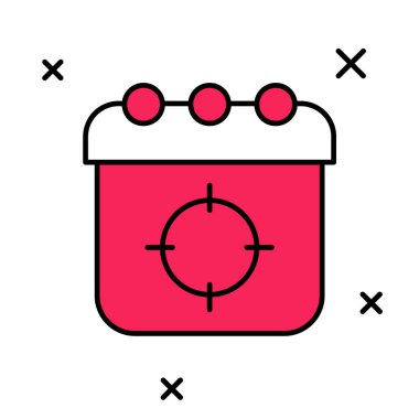 Doldurulmuş ana hatlı hedef spor simgesi beyaz arkaplanda izole edildi. Atış mesafesi ya da atış mesafesi için sayıları olan temiz bir hedef. Vektör