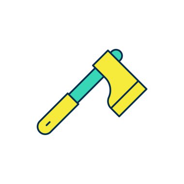 Doldurulmuş ahşap balta simgesi beyaz arkaplanda izole edildi. Oduncu baltası. Vektör