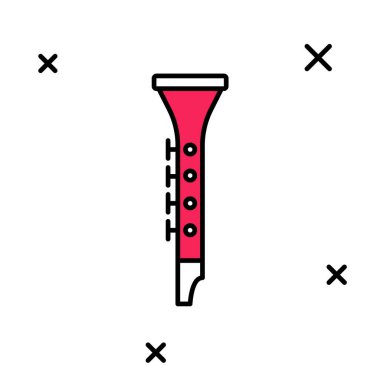 Beyaz arkaplanda izole edilmiş ana hatlı klarnet simgesi. Müzik aleti. Vektör