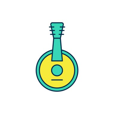 Doldurulmuş ana hatlı Banjo simgesi beyaz arkaplanda izole edildi. Müzik aleti. Vektör