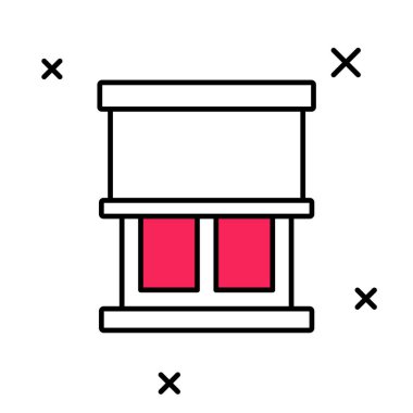 Pencereyi beyaz arkaplanda izole edilmiş oda simgesindeki perdelerle doldurdum. Vektör