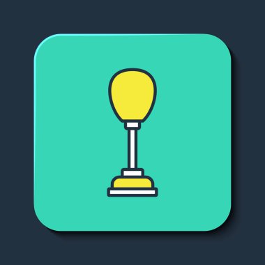 İçi doldurulmuş Kum Torbası simgesi mavi arkaplanda izole edilmiş. Turkuaz kare düğme. Vektör