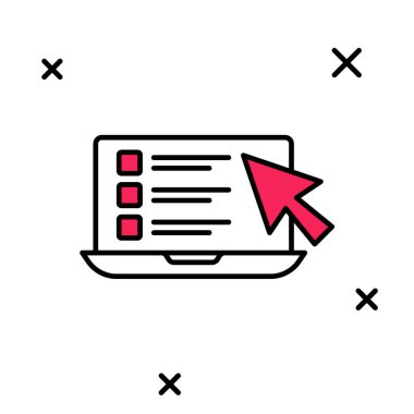 Doldurulmuş Çevrimiçi Sınav, Test, Araştırma veya Kontrol Listesi simgesi beyaz arkaplanda izole edildi. Sınav listesi. E-eğitim konsepti. Vektör