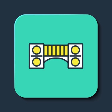 Ana hatları doldurulmuş oyun alanı çocuk köprüsü simgesi mavi arkaplanda izole edilmiş. Turkuaz kare düğme. Vektör