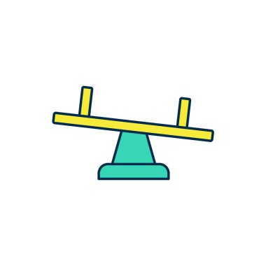 Doldurulmuş ana hatlı Tahterevalli simgesi beyaz arkaplanda izole edildi. Tahterevalli eşit yönetim kurulu. Oyun alanı sembolü. Vektör