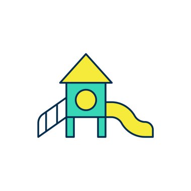 Doldurulmuş ana hatlı Slayt oyun alanı simgesi beyaz arkaplanda izole edildi. Çocuklar kayar. Vektör