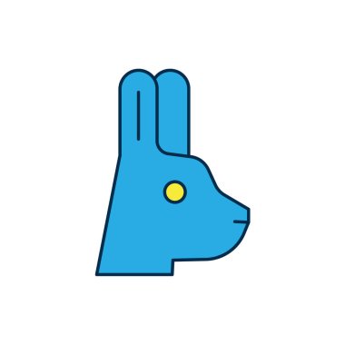 Beyaz arkaplanda izole edilmiş kulak simgesiyle çizilmiş Tavşan. Sihir numarası. Gizemli eğlence konsepti. Vektör