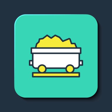 Kömür treni ikonu mavi arka planda izole edilmiş. Demiryolu taşımacılığı. Turkuaz kare düğme. Vektör