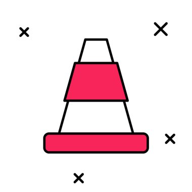 Beyaz arkaplanda izole edilmiş ana hatlı trafik konisi simgesi. Vektör