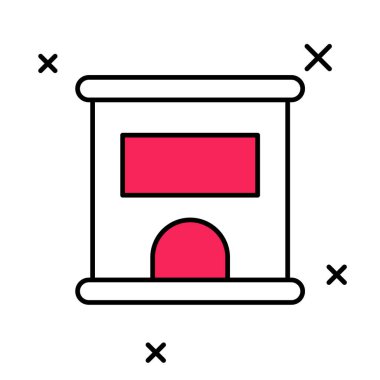 Beyaz arka planda izole edilmiş tren ya da uçak ikonu biletleri almak için bilet gişesi doldurulmuş. Bilet alıyorum. Bilet servisi. Vektör