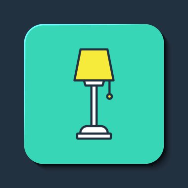 Doldurulmuş döşeme lambası simgesi mavi arkaplanda izole edildi. Turkuaz kare düğme. Vektör