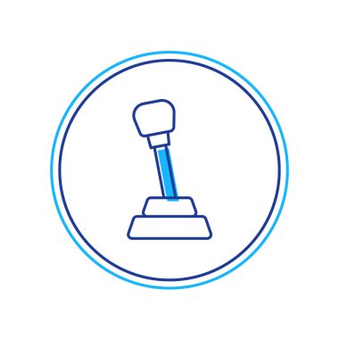 Doldurulmuş ana hatlı vites değiştirici simgesi beyaz arkaplanda izole edildi. Elle iletim simgesi. Vektör