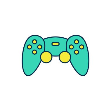 Beyaz arkaplanda izole edilmiş oyun konsolu simgesi için doldurulmuş oyun ana hatları denetleyici veya joystick. Vektör