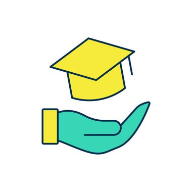 Doldurulmuş Eğitim Bursu simgesi beyaz arka planda izole edildi. Okul ücreti, finansal eğitim, bütçe fonu, burs programı, mezuniyet şapkası. Vektör