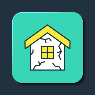 Doldurulmuş ev simgesi mavi arka planda izole edildi. Sigorta konsepti. Güvenlik, güvenlik, koruma, konsept koruma. Turkuaz kare düğme. Vektör