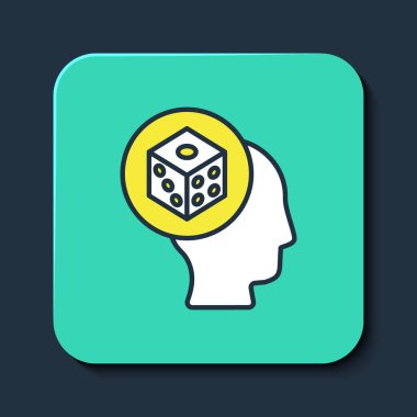 Doldurulmuş oyun zar simgesi mavi arkaplanda izole edildi. Kumarhane kumarı. Turkuaz kare düğme. Vektör