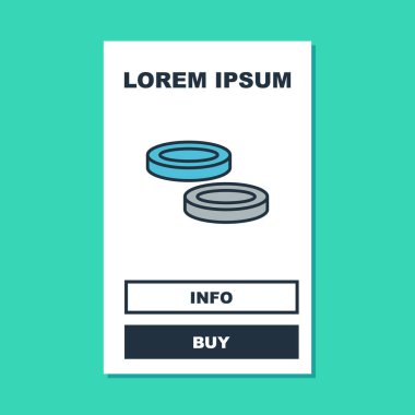 Doldurulmuş taslak Checker oyun çipleri simgesi turkuaz arka planda izole edildi. Vektör