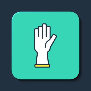 Mavi arka planda izole edilmiş koruyucu eldiven simgesi. Turkuaz kare düğme. Vektör