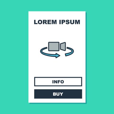 Doldurulmuş 360 derecelik görünüm simgesi turkuaz arka planda izole edildi. Sanal gerçeklik. 360 derecelik açıyla. Panorama fotoğrafı. Vektör