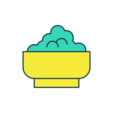 Beyaz arka planda izole edilmiş bir kase ikonunda Rice 'ın ana hatlarını doldurdum. Geleneksel Asya yemekleri. Vektör