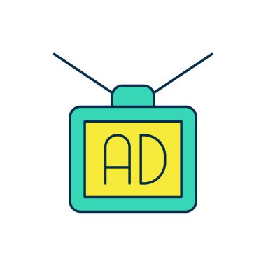 Doldurulmuş ana hat reklam simgesi beyaz arkaplanda izole edildi. Pazarlama ve tanıtım süreci kavramı. İlgili reklamlar. Sosyal medya reklamcılığı. Vektör