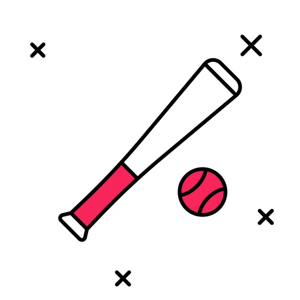 Gevulde omtrek Honkbal knuppel met bal pictogram geïsoleerd op witte achtergrond. Vector — Stockvector