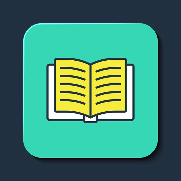 Gevulde omtrek Open boek icoon geïsoleerd op blauwe achtergrond. Turkoois vierkante knop. Vector — Stockvector