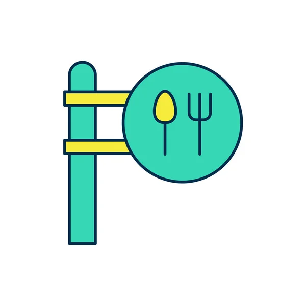 填充轮廓咖啡和餐厅位置图标孤立在白色背景.叉子和勺子的标志里面的针尖。B.病媒. — 图库矢量图片