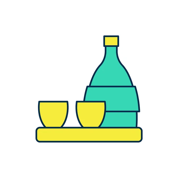 Esquema relleno Botella de sake, pequeña taza de sake icono aislado sobre fondo blanco. Vector — Archivo Imágenes Vectoriales