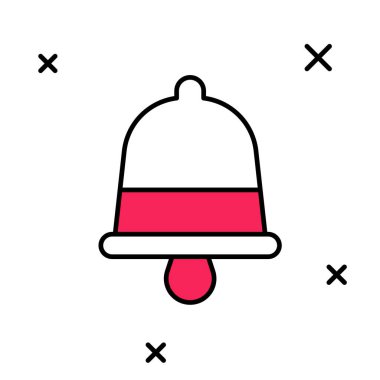 Beyaz arka planda izole edilmiş Mutlu Noeller zil ikonu. Alarm sembolü, servis zili, el zili işareti, uyarı. Vektör